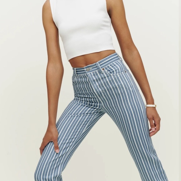 Reformation Cynthia striped high rise straight jeans 25 - Picture 3 of 9